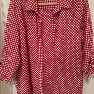 Susan Graver 3/4 sleeve Red Gingham Button-Up Shirt
